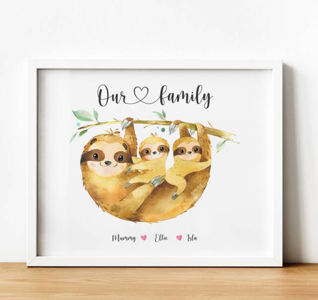 Personalised Sloth Family Tree Print, Custom Illustration Together Is Our Favourite Place To Be Gift For Mum & Granny Unframed