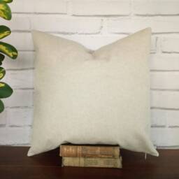 Cognac Faux Leather Pillow Cover Beige Cotton-Linen Accent - thumbnail 4