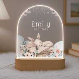 Personalised Children's Cute Bunny Night Light - Led Lamp Nursery Decor Baby Girl Gift For New Name Sign Easter - thumbnail 2