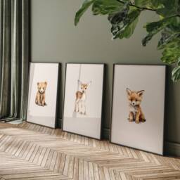 Woodland Nursery Prints, Decor, Wall Art, Set Of 3 Animals - thumbnail 3