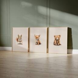 Woodland Nursery Prints, Decor, Wall Art, Set Of 3 Animals - thumbnail 2
