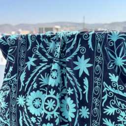 Handmade Suzani Velvet Bedspread - Bohemian Ethnic Quilt - thumbnail 2