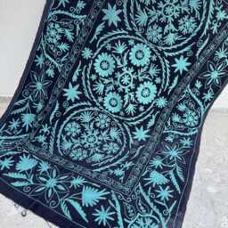 Handmade Suzani Velvet Bedspread - Bohemian Ethnic Quilt - thumbnail 4