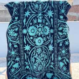 Handmade Suzani Velvet Bedspread - Bohemian Ethnic Quilt - thumbnail 3