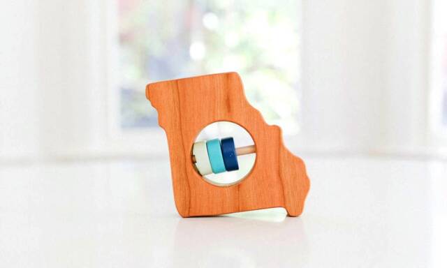 Personalized Missouri State Rattle Modern Wooden Baby Toy - image 1