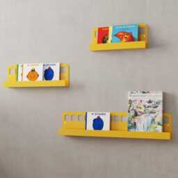 Nursery Bookshelf From Metal, Stainless Steel Kids Book Shelves, Colorful Wall Mounted Shelf Ledge, Floating Bus Form