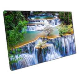 Huay Mae Kha Min Waterfall Canvas Print Thai National Park Scenic Landscape Wall Art For Home & Office - thumbnail 1