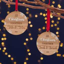 First Christmas Together Wooden Tree Decoration - Stocking Filler Decoration For Couple Newly Wed. Bauble Ornament - thumbnail 2