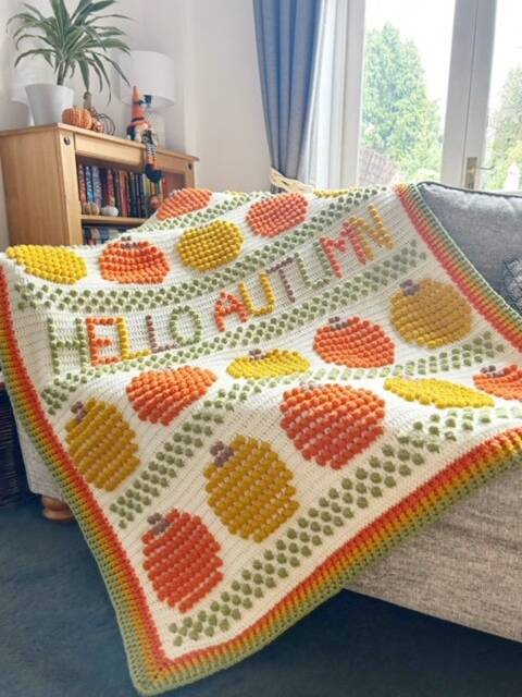 Hello Autumn Blanket, Halloween PDF Crochet Pattern, Blanket Bobble Stitch - image 1