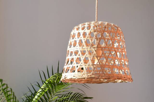 Handmade Bamboo Pendant Lamp, Woven Hill Tribe Basket Light - image 1
