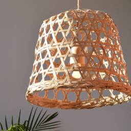 Handmade Bamboo Pendant Lamp, Woven Hill Tribe Basket Light - thumbnail 2