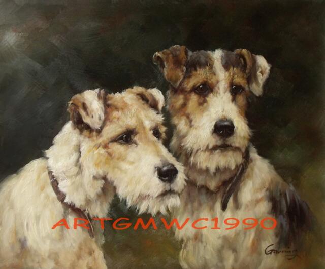 Two Wire-Haired Fox Terriers Oil Painting On Canvas - Inspired By Arthur Wardle - image 1