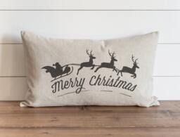 Merry Christmas Santa & Sleigh 16 X 26 Pillow Cover // Holiday Throw Gift For Her Accent - thumbnail 1
