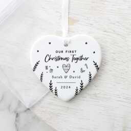 Personalised First Christmas Together Heart Decoration, Ornament Keepsake For Couple, Gift, 1st Bauble, Couple Gifts - thumbnail 1