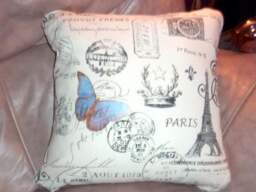 Premier Prints Paris Pillow Cover, French Stamp Fabric With Blue Butterfly - thumbnail 1