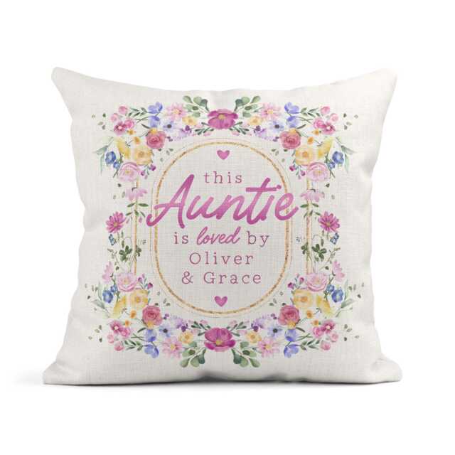Personalised Auntie Linen Cushion - Custom Niece Nephew Names Gift - image 1