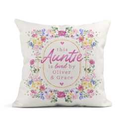 Personalised Auntie Linen Cushion - Custom Niece Nephew Names Gift