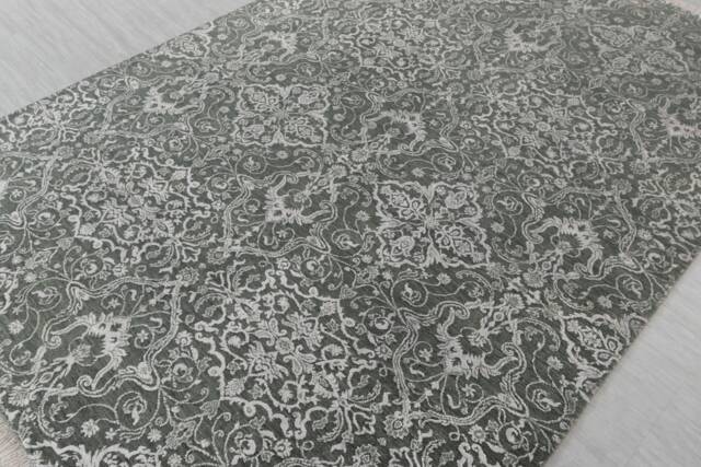 6x9 Green Silver Rug Transitional Handmade Wool & Silk Carpet #9072 - 180x275 cms. Free Shipping - image 1