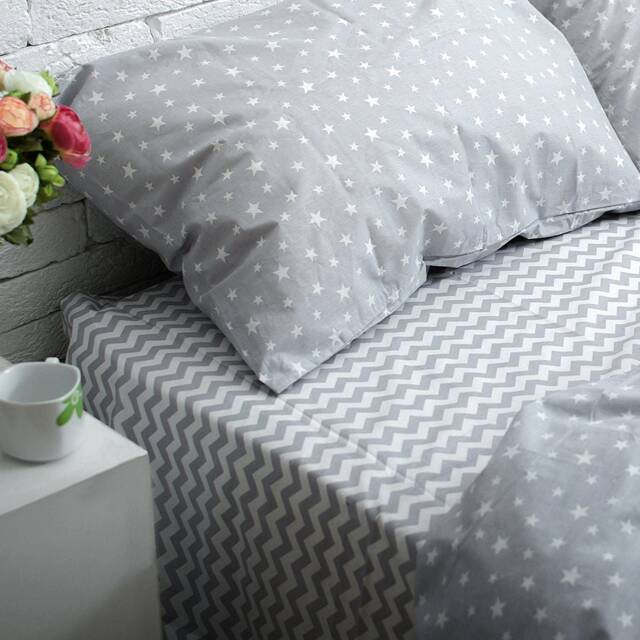 100% Cotton Pillowcase in Gray & Stars. Handmade Pillow Case Organic Slip Cover Natural Custom Sham European Us Sizes - image 1