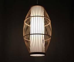 Bamboo Waist Drum Pendant Light - White Parchment Lampshade