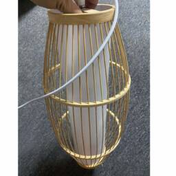 Bamboo Waist Drum Pendant Light - White Parchment Lampshade - thumbnail 3