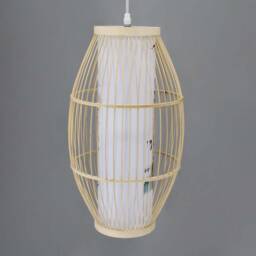 Bamboo Waist Drum Pendant Light - White Parchment Lampshade - thumbnail 2