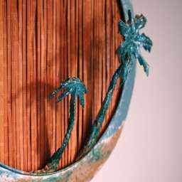 Beach Wall Art, Bamboo & Metal Painted Scene, Home Decor, Palm Tree Hand Made Art - thumbnail 2