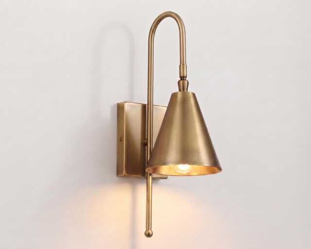 Wall Light in Antique Brass Color With Cone Shade, Modern Sconce For Bedroom, Bedside, Hallway, Living Room, Bedroom & Home Decor - image 1