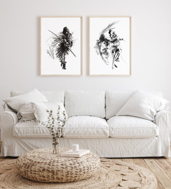 Samurai Ink Painting Art Print Set Bushido Japanese Decor - image 1