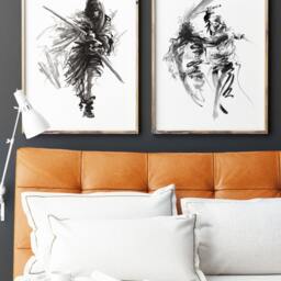 Samurai Ink Painting Art Print Set Bushido Japanese Decor - thumbnail 3