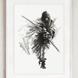 Samurai Ink Painting Art Print Set Bushido Japanese Decor - thumbnail 4
