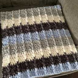 striped Crochet Baby Blanket - Handmade Knit Throw Neutral Soft Cozy Gift Modern Nursery Ready To Ship - thumbnail 2
