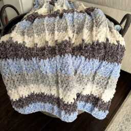 striped Crochet Baby Blanket - Handmade Knit Throw Neutral Soft Cozy Gift Modern Nursery Ready To Ship - thumbnail 4