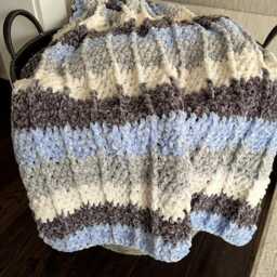 striped Crochet Baby Blanket - Handmade Knit Throw Neutral Soft Cozy Gift Modern Nursery Ready To Ship - thumbnail 3