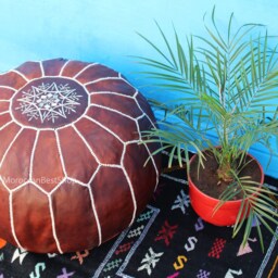 Moroccan Tan Leather Pouf, Ottoman Foot Stool, Home Decor, Gift For Anniversary & Housewarming - thumbnail 4