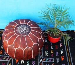 Moroccan Tan Leather Pouf, Ottoman Foot Stool, Home Decor, Gift For Anniversary & Housewarming