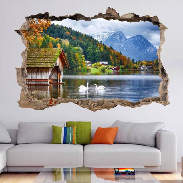 Alps Lake Swans Wall Decal Sticker Mural Poster Print Art Home Office Decor Hk10 - image 1