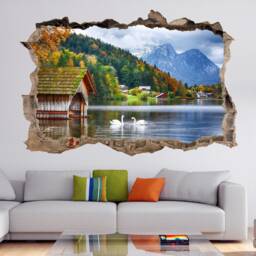 Alps Lake Swans Wall Decal Sticker Mural Poster Print Art Home Office Decor Hk10 - thumbnail 1