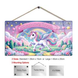 Personalised Children's Room Sign With Name. Fairytale Unicorn Rainbow - 3 Gloss Metal Wall Art. Baby, Toddler, Infant Or Childs Bedroom - thumbnail 3