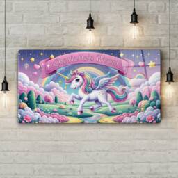 Personalised Children's Room Sign With Name. Fairytale Unicorn Rainbow - 3 Gloss Metal Wall Art. Baby, Toddler, Infant Or Childs Bedroom - thumbnail 4