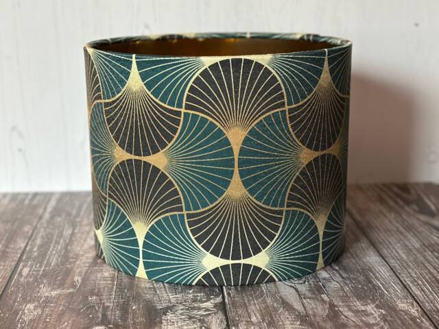 Teal & Gold Lampshade, Art Deco Handmade Teal Deco, Fan Luxury Lampshade - image 1