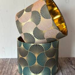 Teal & Gold Lampshade, Art Deco Handmade Teal Deco, Fan Luxury Lampshade - thumbnail 2