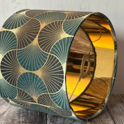 Teal & Gold Lampshade, Art Deco Handmade Teal Deco, Fan Luxury Lampshade - thumbnail 3