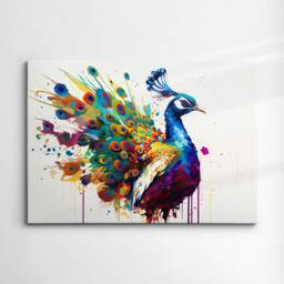 Beautiful Peacock Animal Abstract Bird Oil Painting Splatter Style Wall Art Framed Canvas Poster Print, Home/Office Room Decor Gifts - thumbnail 3