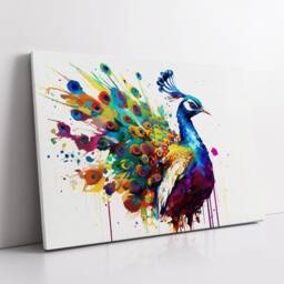 Beautiful Peacock Animal Abstract Bird Oil Painting Splatter Style Wall Art Framed Canvas Poster Print, Home/Office Room Decor Gifts - thumbnail 2