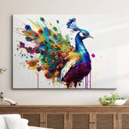 Beautiful Peacock Animal Abstract Bird Oil Painting Splatter Style Wall Art Framed Canvas Poster Print, Home/Office Room Decor Gifts - thumbnail 1