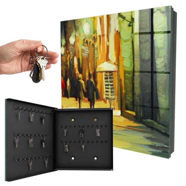 Night City Wall Mounted Key Cabinet, Green Box For Home, Painterly Cities, Lovers Of Urban Atmosphere - image 1