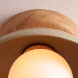 Green Small Dawn Ceiling Light in Ceramic & Oak - thumbnail 3
