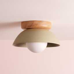 Green Small Dawn Ceiling Light in Ceramic & Oak - thumbnail 4