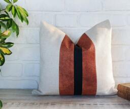 Color Block Linen Pillow Cover Terracotta & Black Stripe